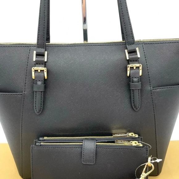 Michael Kors Large Charlotte Tote Bag & Double Zip Wallet Black/Gold (NWT) - Picture 5 of 11